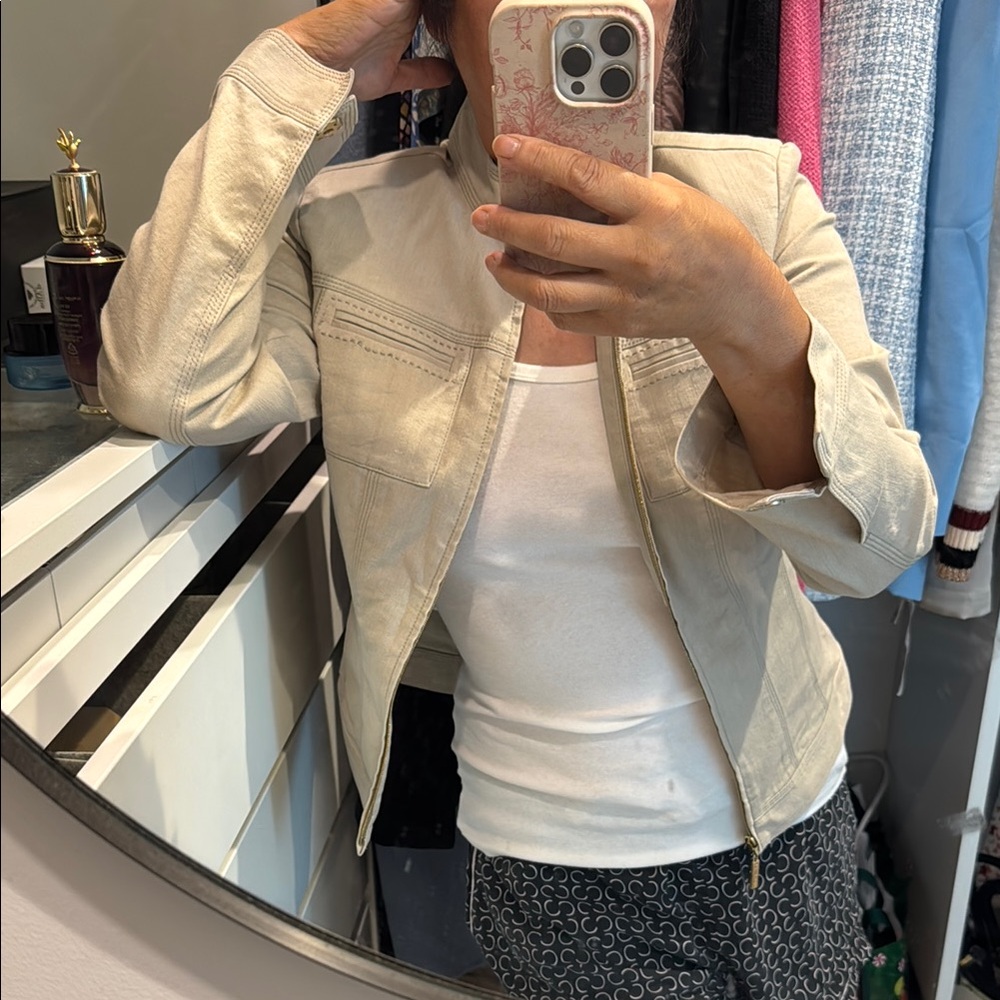 St. John Tan and Gold Jean Jacket with Elegant Design